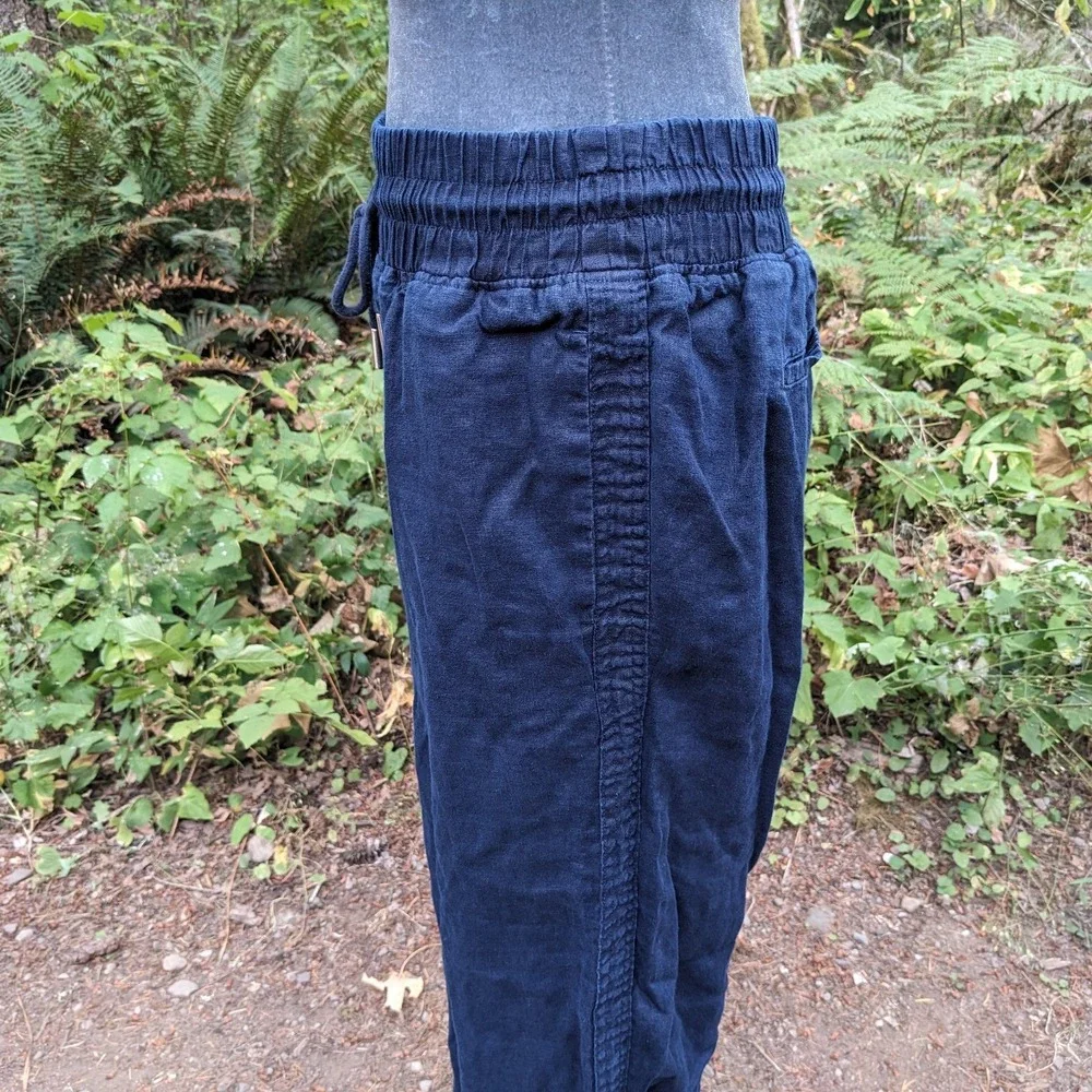 Quince 100% European Linen Wide Leg Pants M Navy Blue Pull On Drawstring Capsule